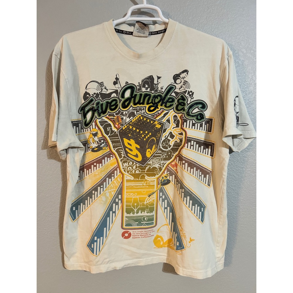 5ive Jungle & Co Mens 2XL Graphic T-Shirt Cream DJ Music NYC Streetwear Cotton